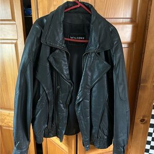 Vintage black leather motorcycle jacket from Wilsons Leather